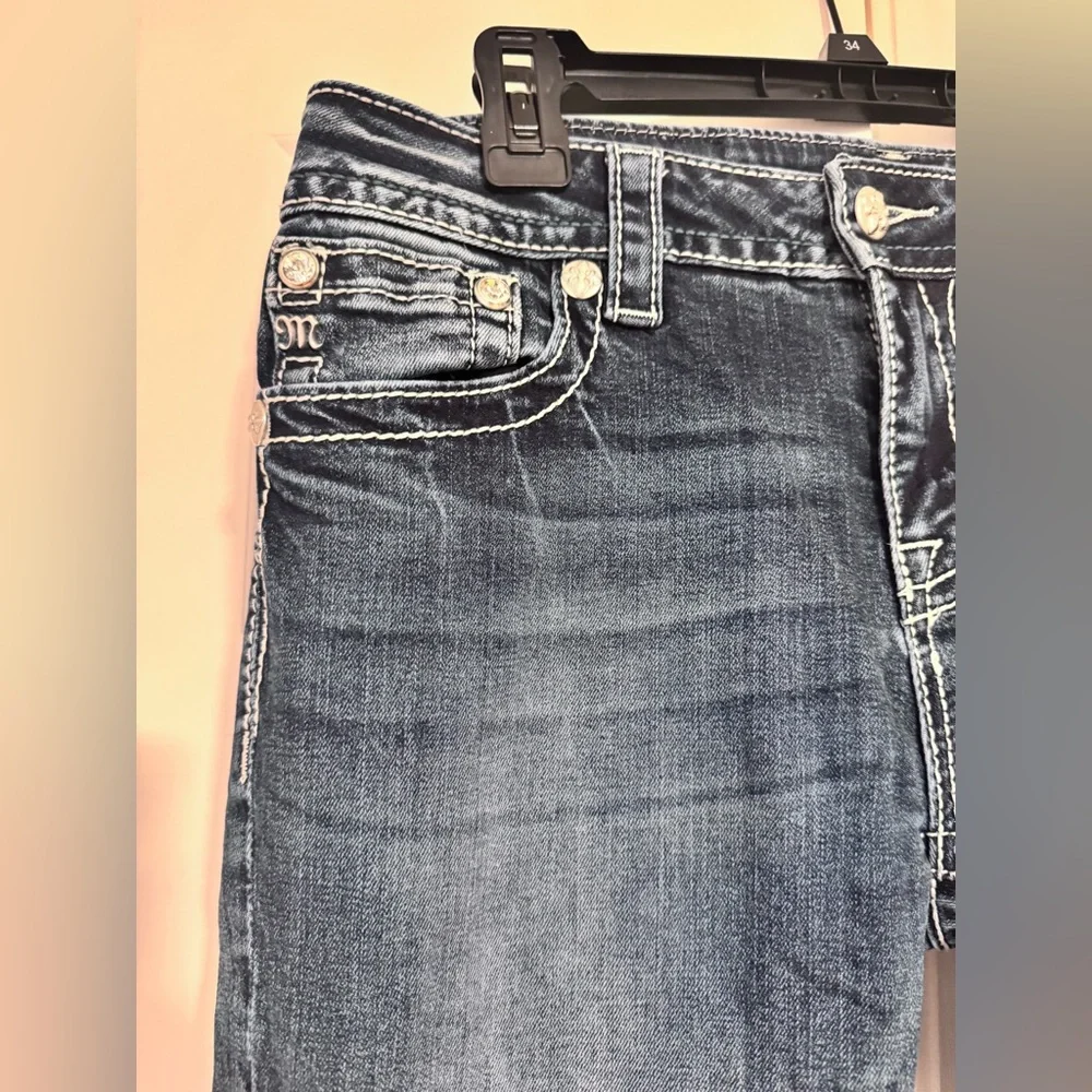 Miss Me Fleur De Lis Bootcut Jeans Med Wash Rhinestone Pockets 30